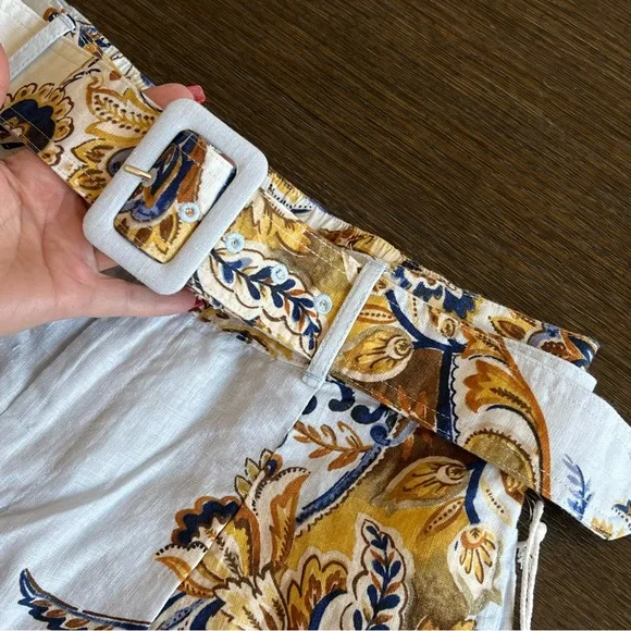 JOIE 100% Linen belted shorts, powder blue, bohemian floral print, size M NWT - Picture 9 of 16